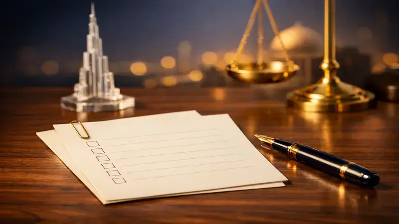 قائمة معايير، اختيار التمثيل القانوني في دبي — توثيق يعزّز قوة الطلب